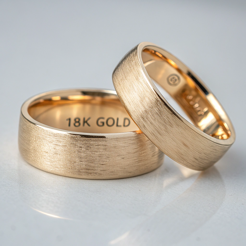 Hand-forged 18k gold wedding bands with hammered texture
